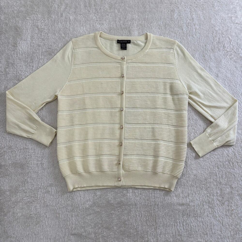 Emerson & Zoe Womens XL Cream Pearl Button Cardigan Sweater Coquette Preppy